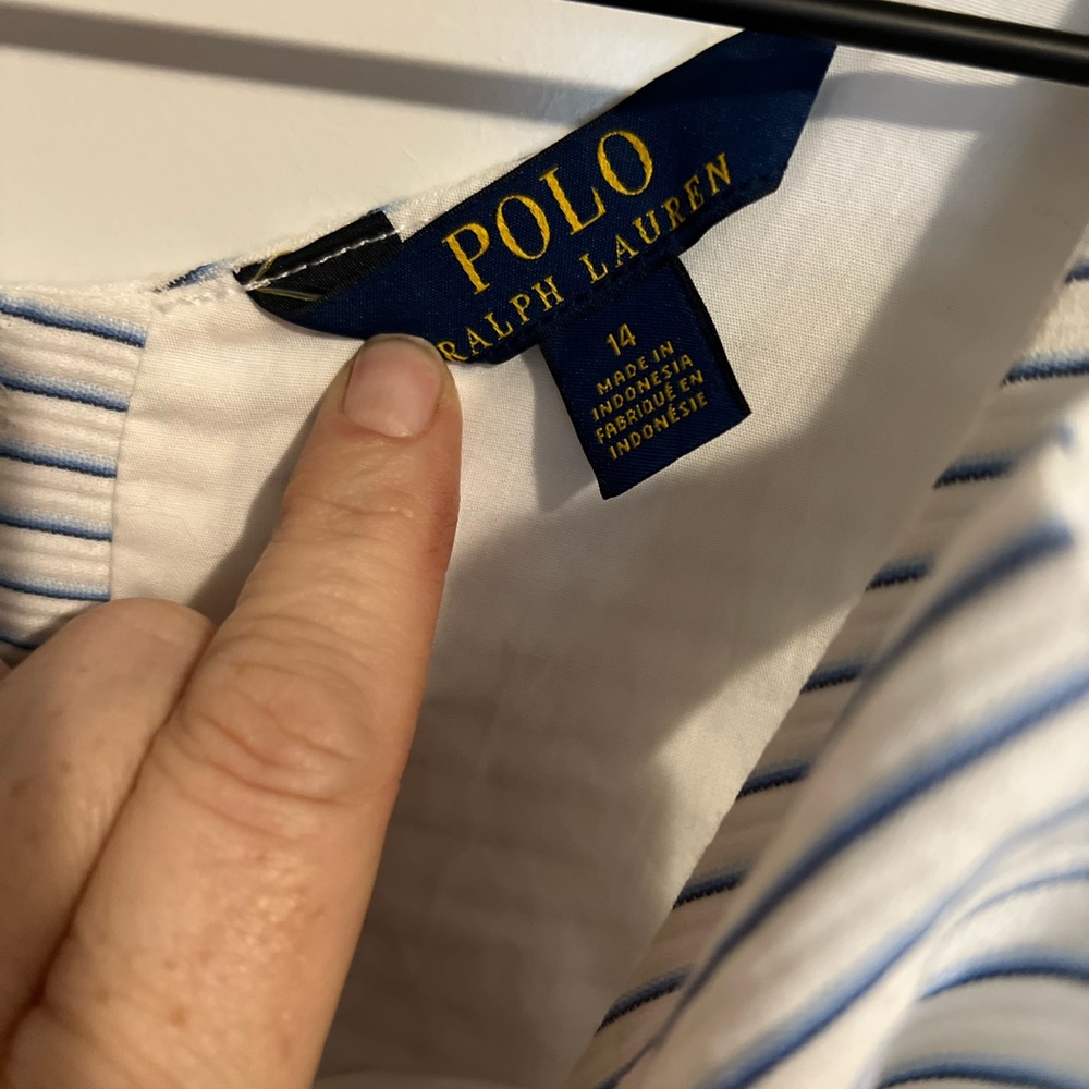 Ralph Lauren POLO GIRLS 100% COTTON LIGHT BLUE/WHITE SASH DRESS size 14 - Picture 3 of 5